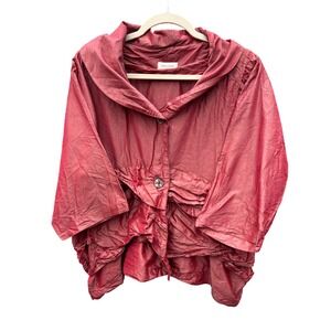 Krista Larson Red Silk Ruched Jacket Cardigan Top Fancy Party Special One Size